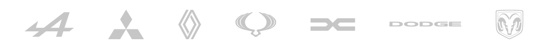 Imagotips marques Alpine Mitsubishi Renault KGM Dacia Dodge RAM Gris